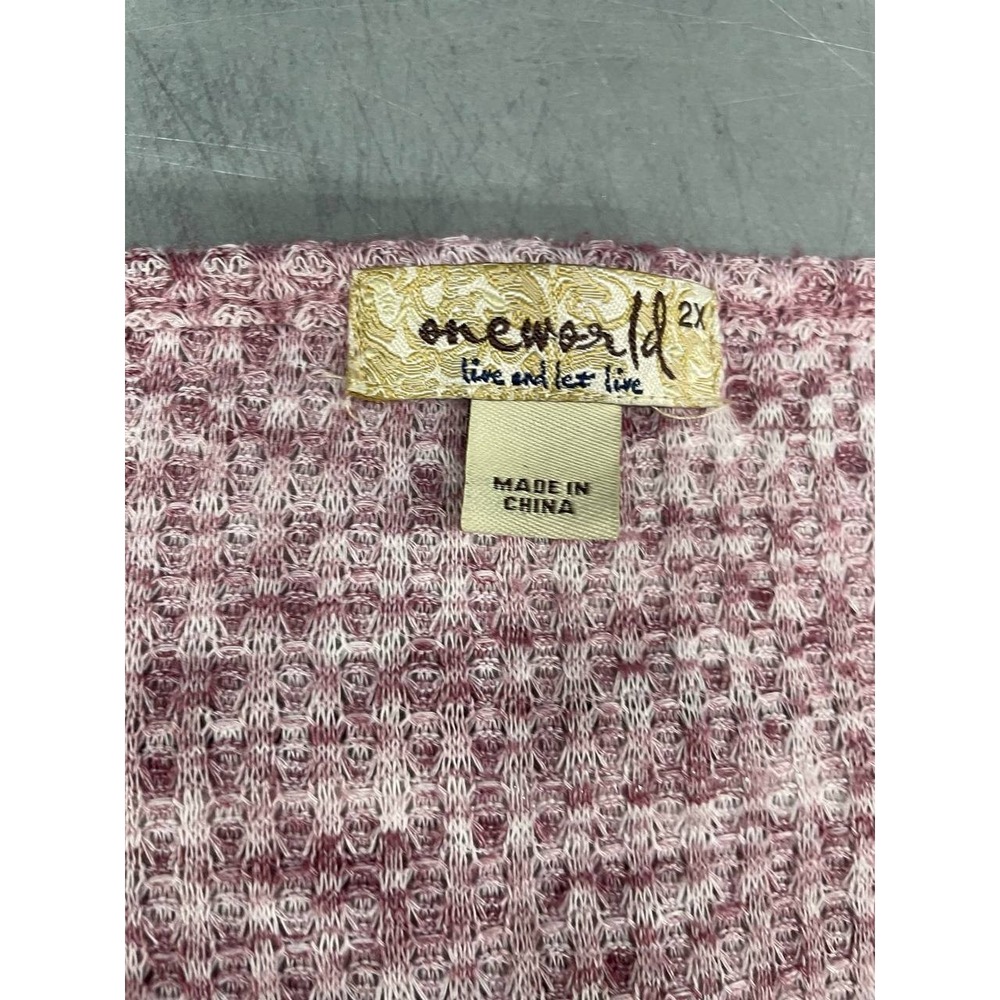 One‎ World Blouse Top Womens 2X Mauve Knitted Shirt Eyelet Trim - Picture 4 of 8